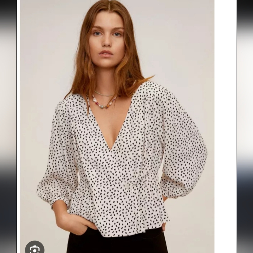 Mango Plunge Neckline Peplum Wrap Blouse